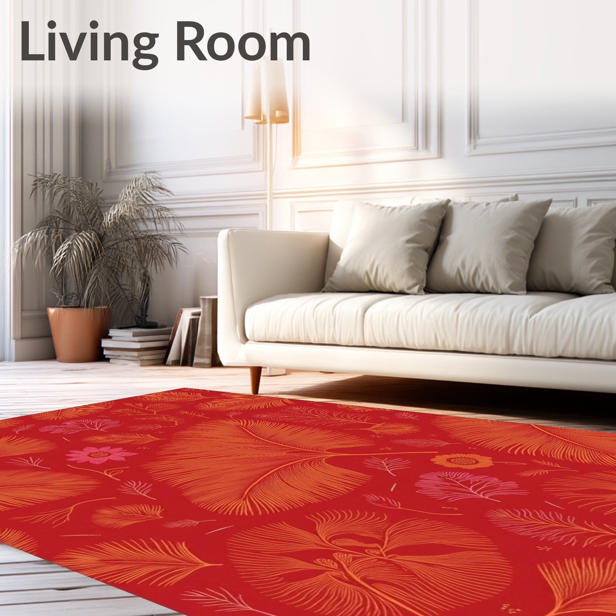 Botanical Fan Floral Red Design Rug