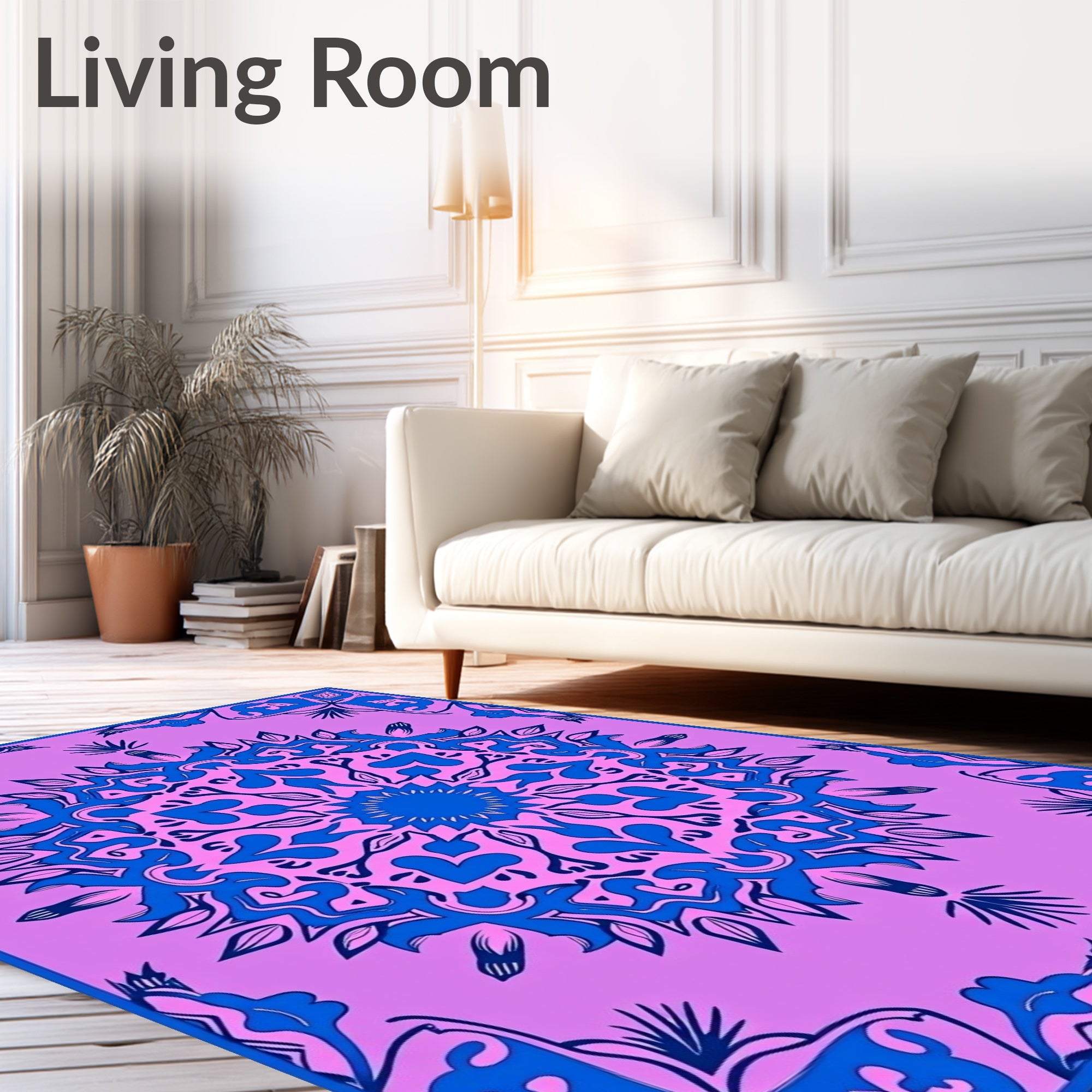 Bold Indigo Floral Mandala Design Rug