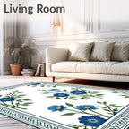 Blue Floral Sprigs Border Design Rug