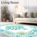 Aqua Yellow Floral Mandala Design Rug