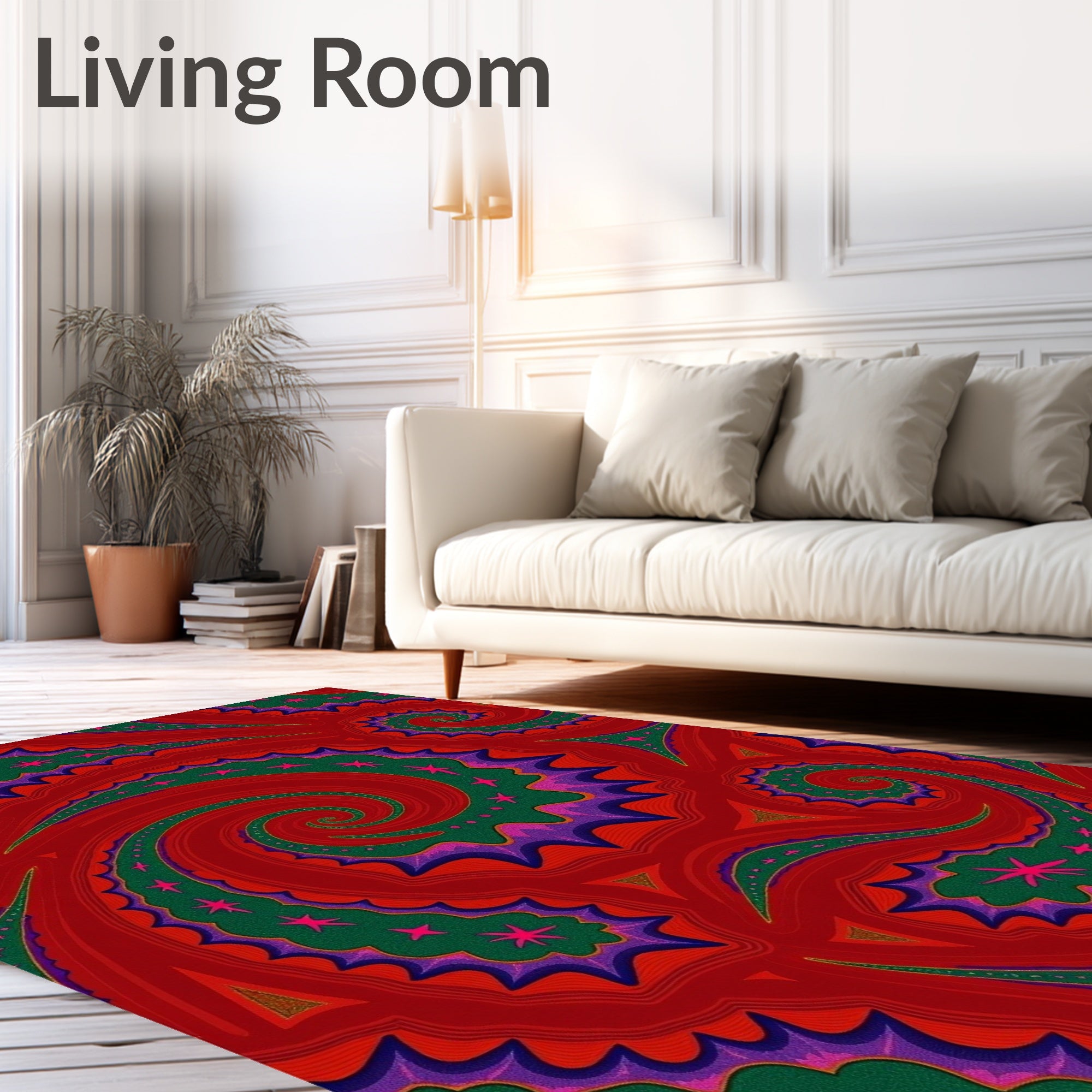 Vibrant Psychedelic Swirl Star Pattern Rug