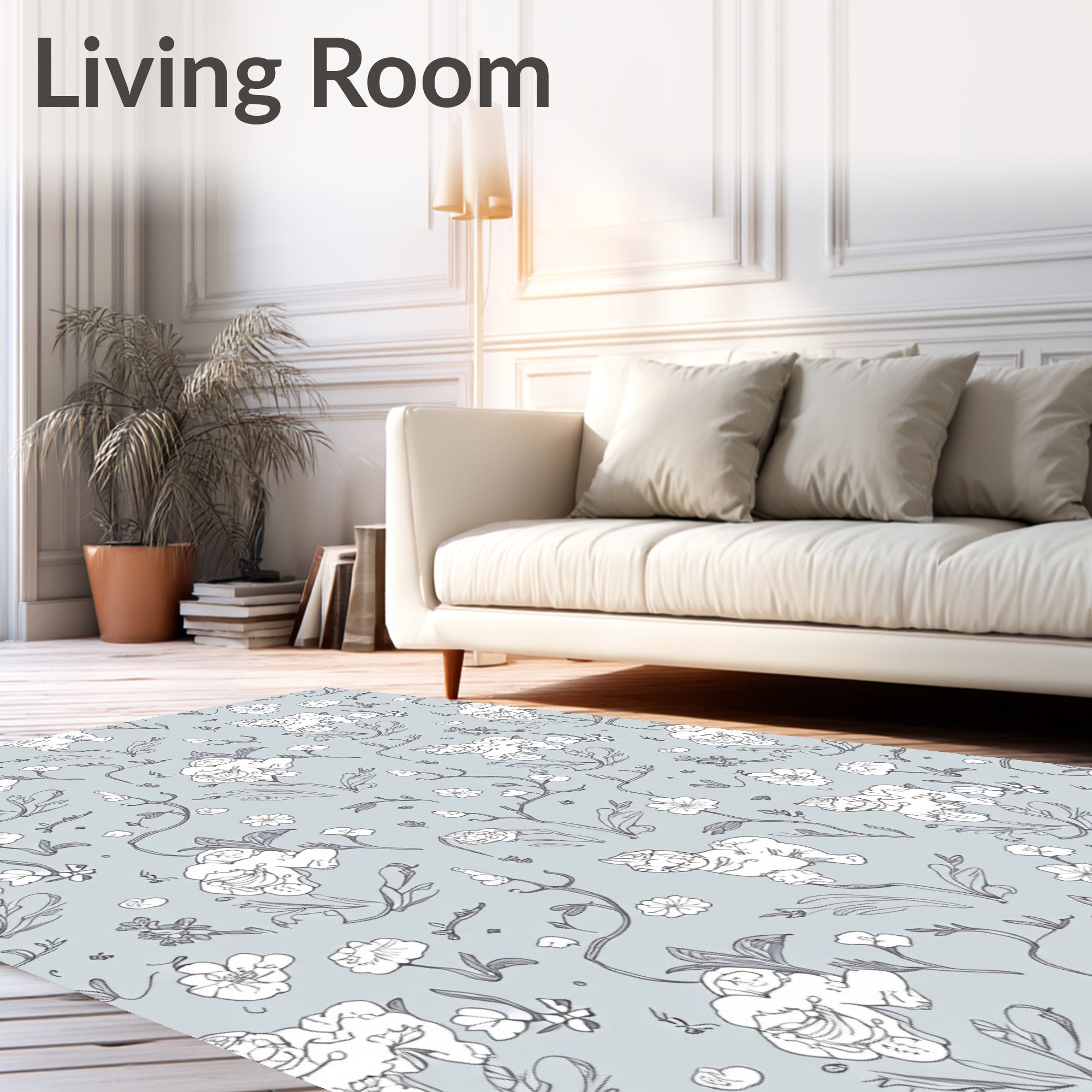 Whimsical Dog Floral Illustration Rug