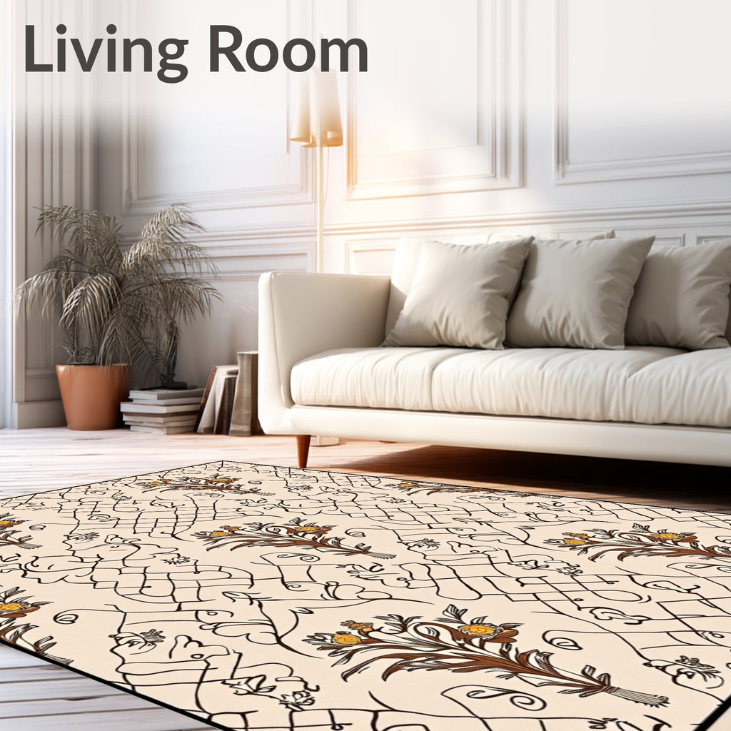 Brown Floral Woven Abstract Pattern Rug