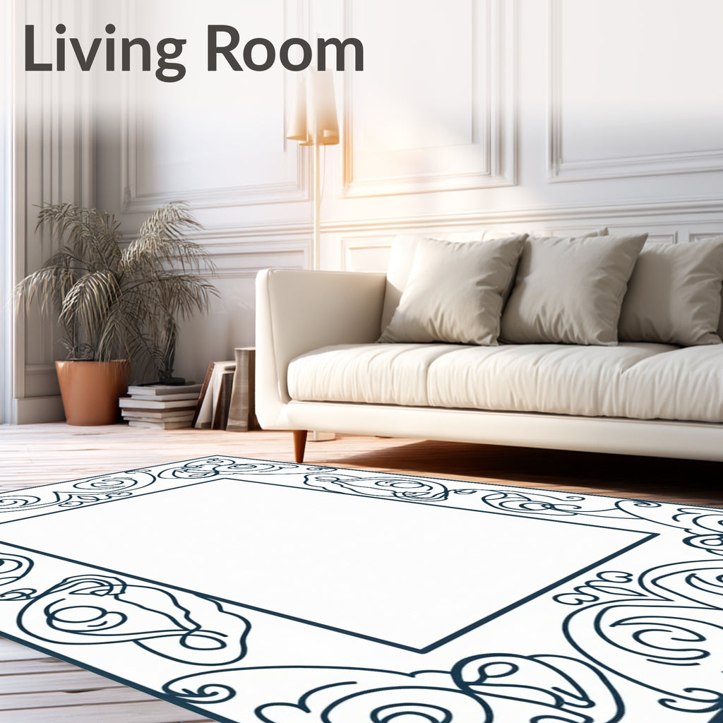 Elegant Abstract Scrollwork Border Design Rug