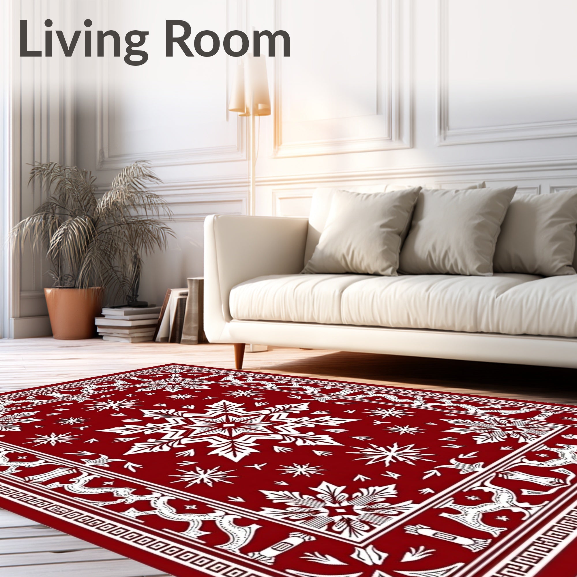 Classic Crimson Starburst Floral Rug