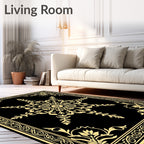 Elegant Gold Floral Medallion Border Rug