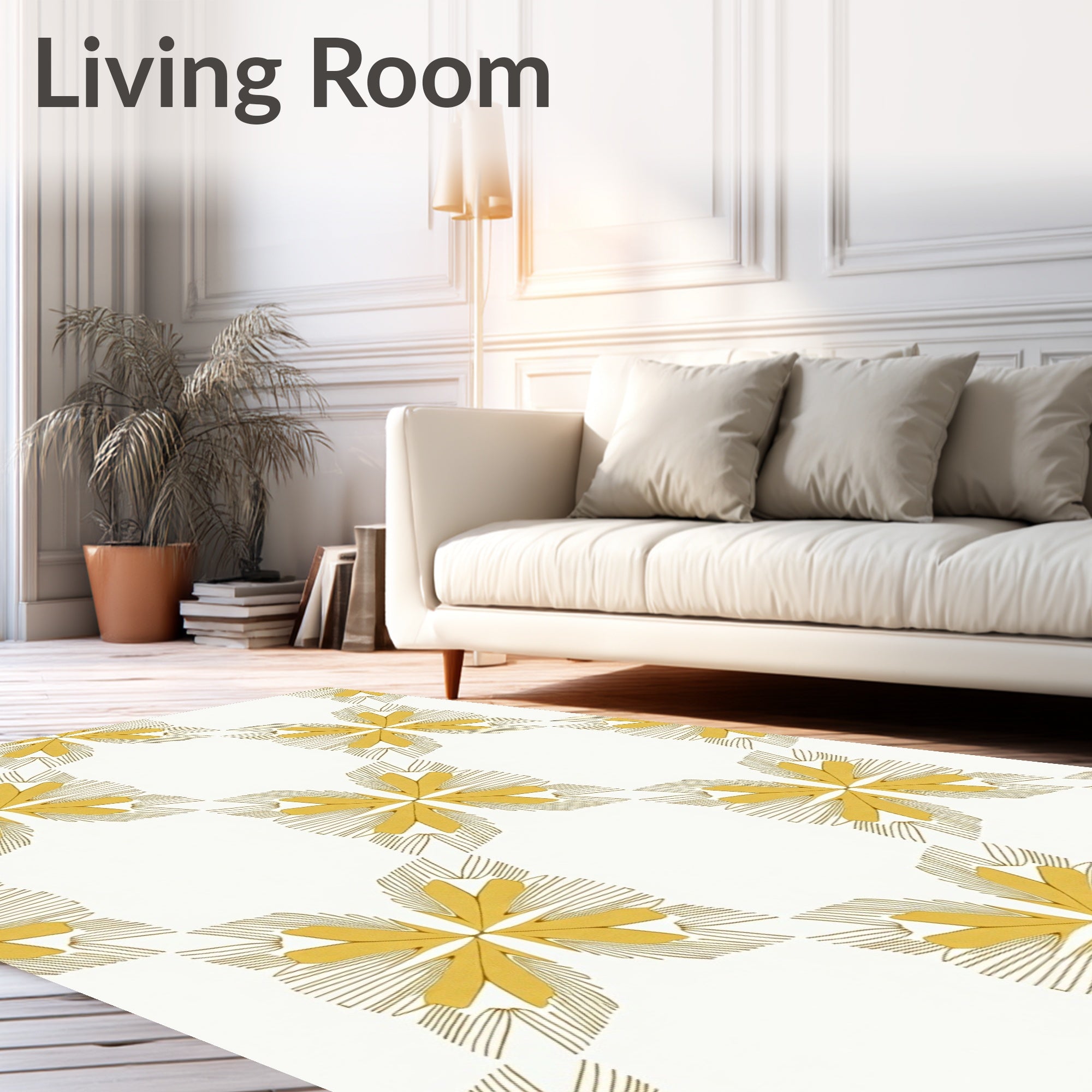 Gold Blossom Repeat Pattern Tile Rug