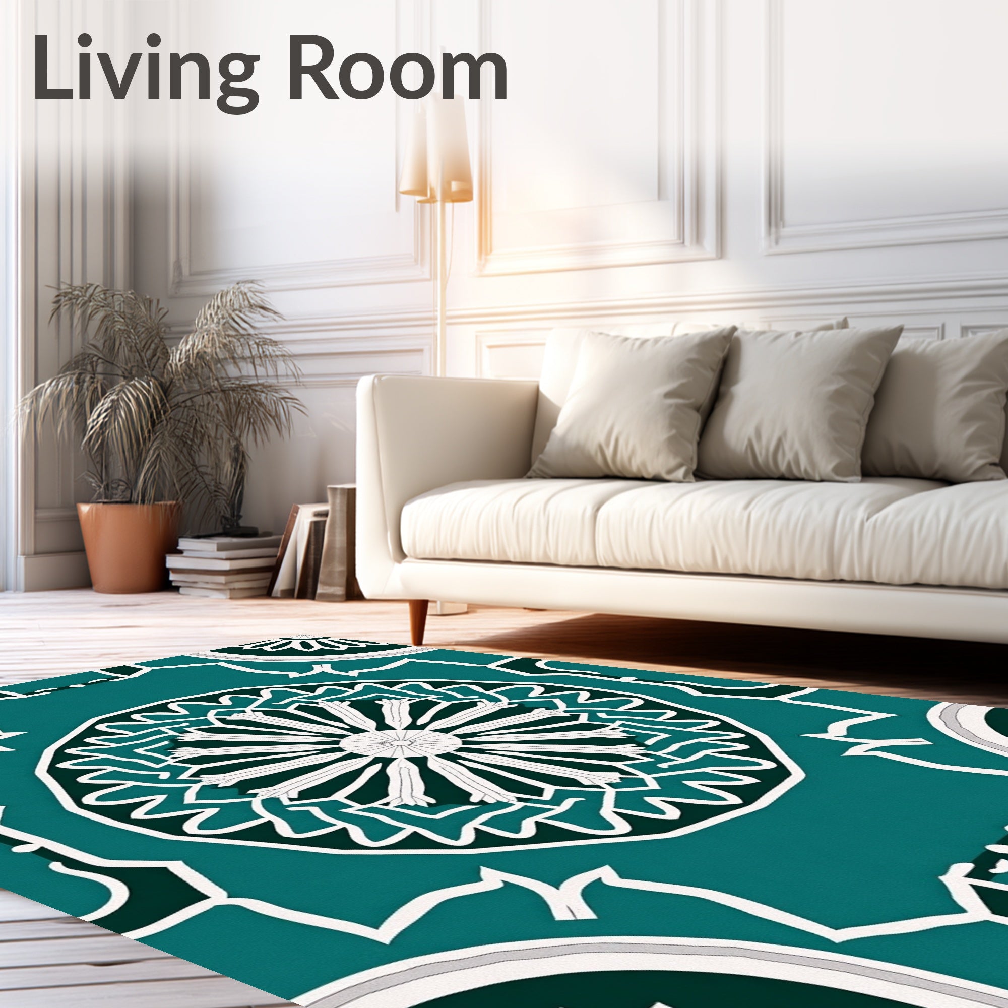 Teal White Geometric Mandala Pattern Rug