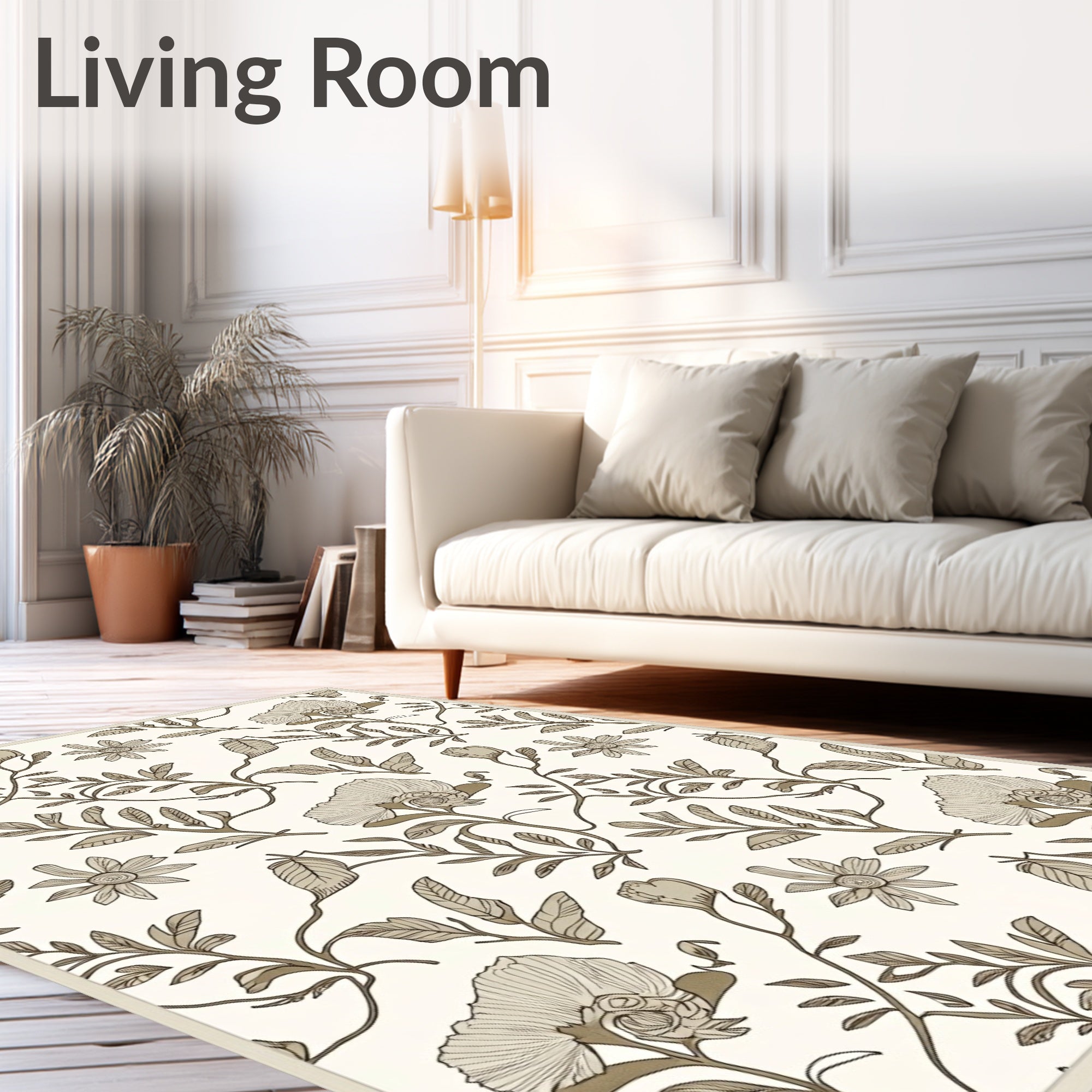 Delicate Floral Patterned Neutral Rug