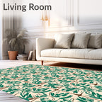 Emerald Leaf Patterned Square Design Rug