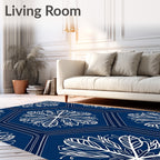 Deep Blue Hexagon Floral Medallion Rug
