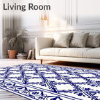Classic Blue White Diamond Scroll Pattern Rug