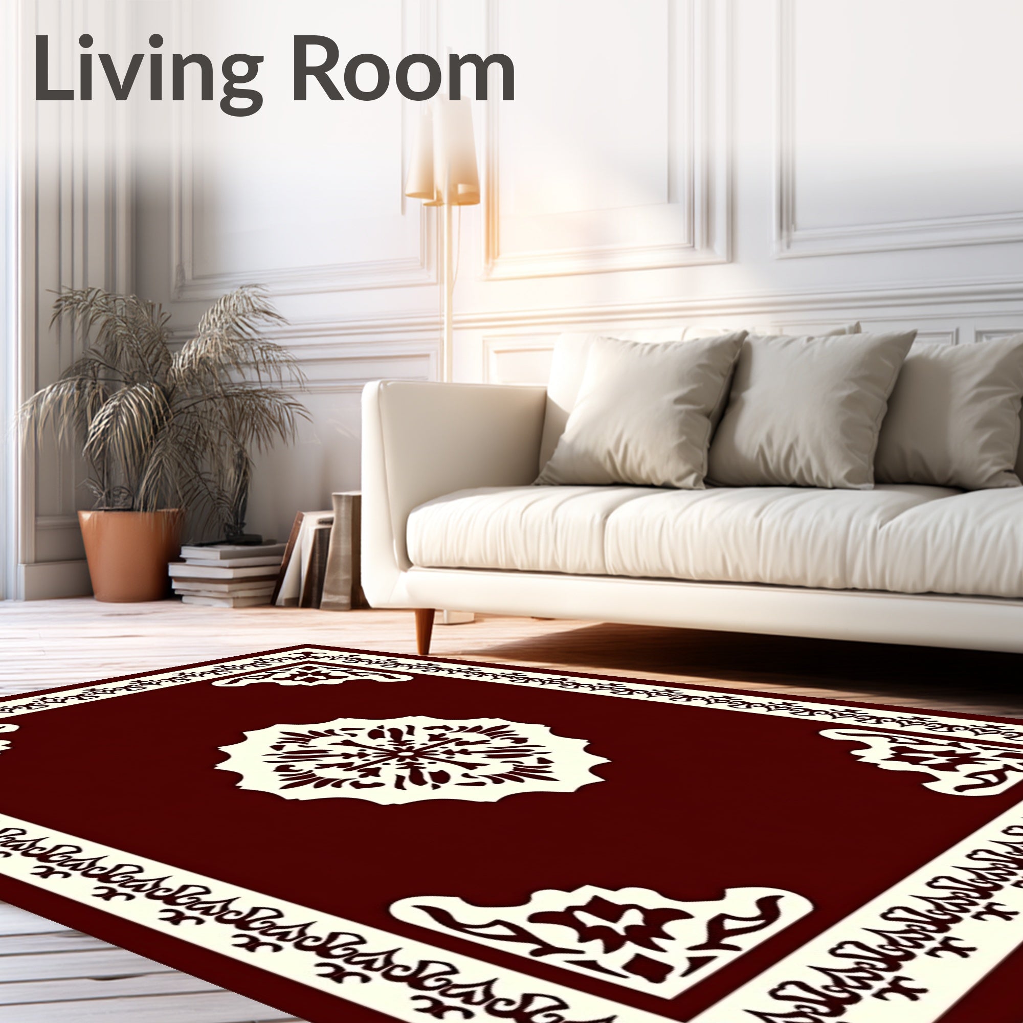 Ornate Floral Medallion Border Design Rug