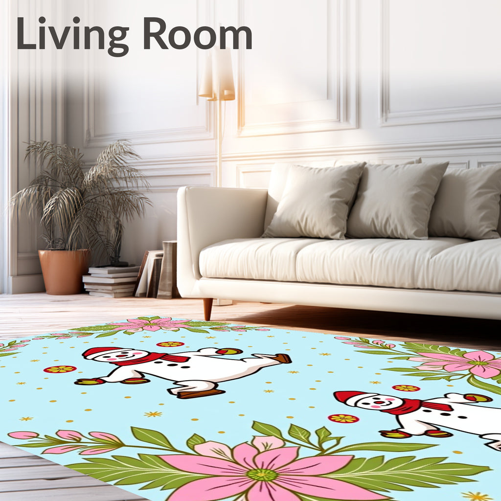 Winter Snowman Floral Border Rug