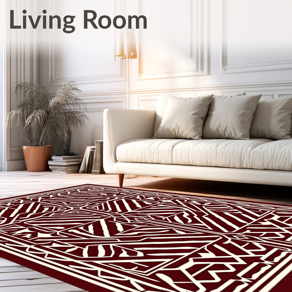 Intricate Linear Patterned Red Rug Design Rug