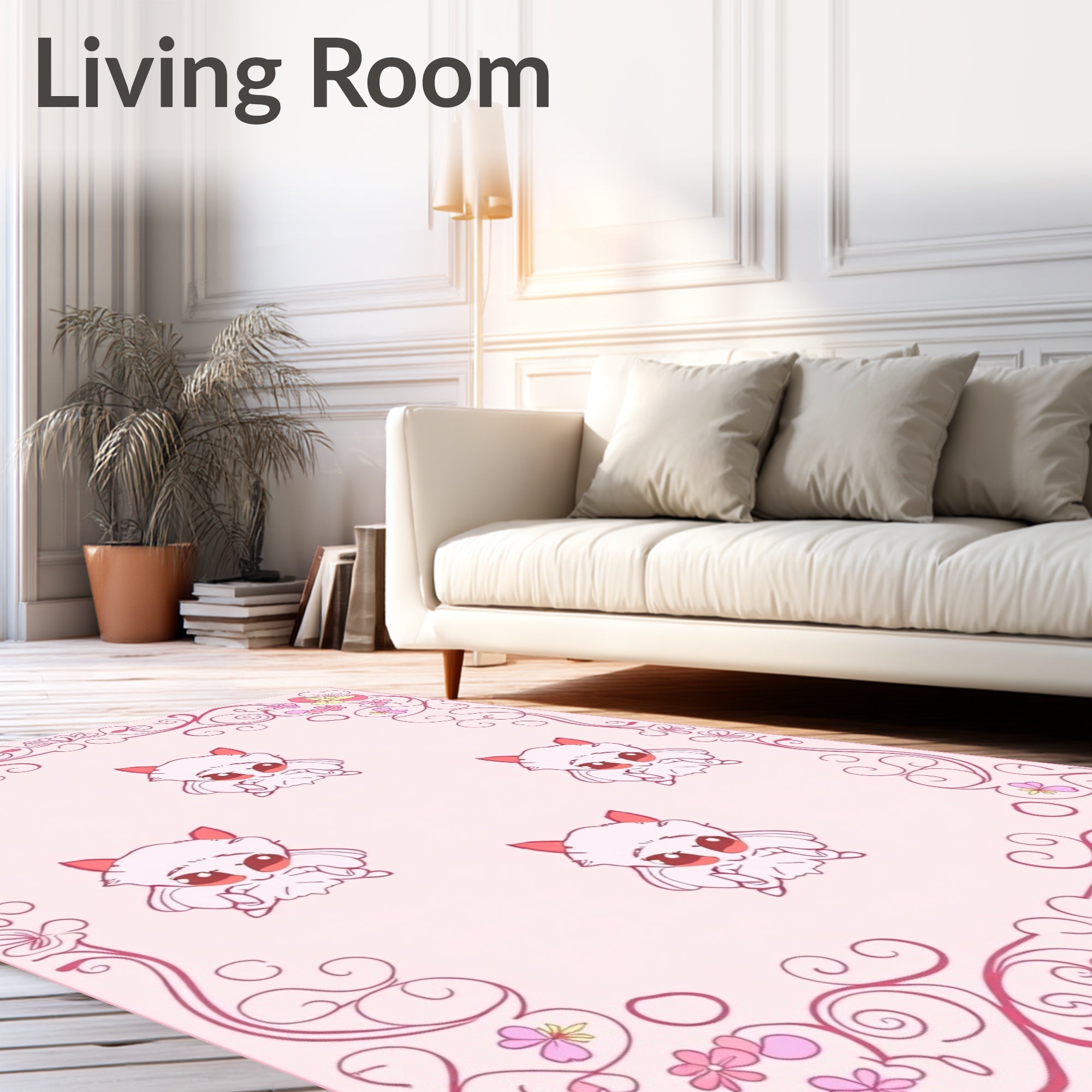 Cute Creature Floral Swirl Pattern Rug