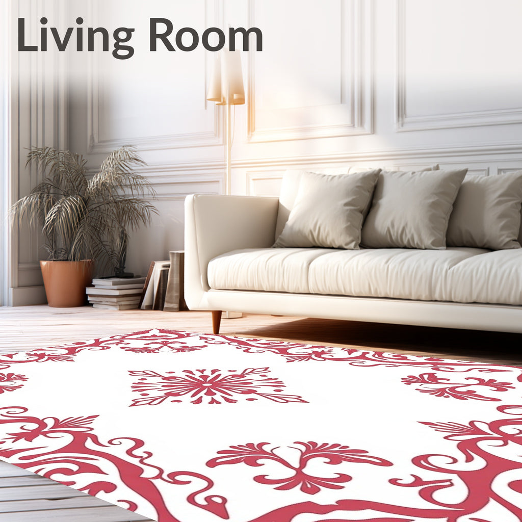 Classic Red Floral Damask Pattern Rug