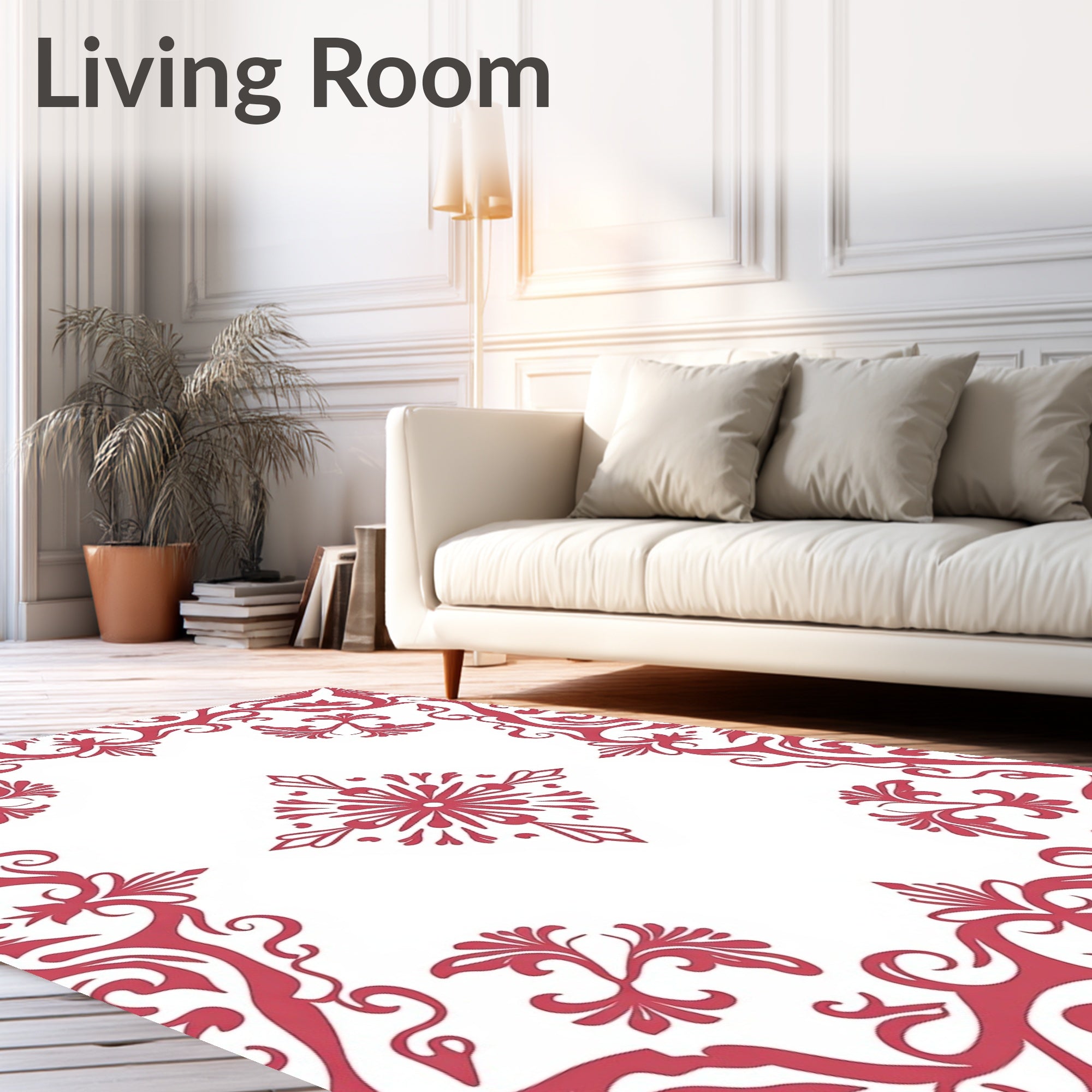 Classic Red Floral Damask Pattern Rug