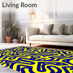 Bold Flowing Blue Yellow Pattern Rug