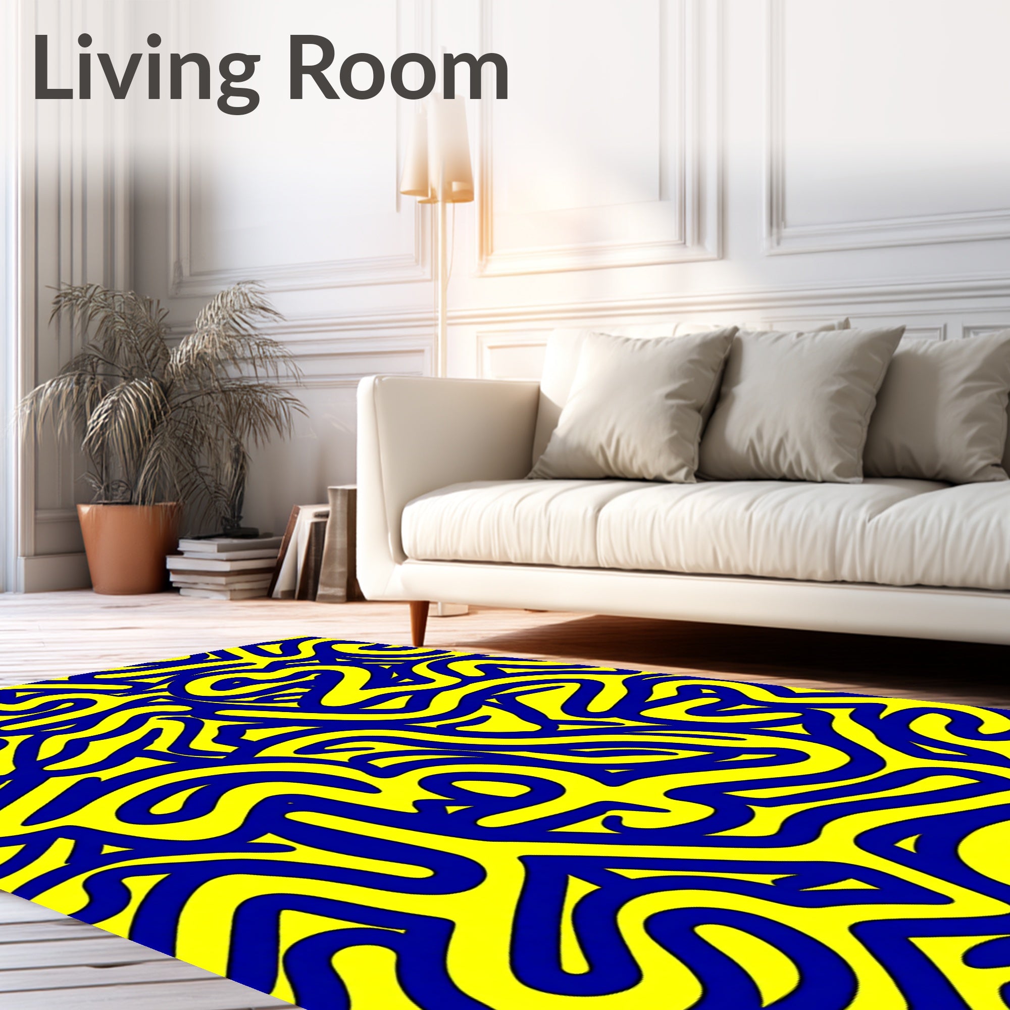 Bold Flowing Blue Yellow Pattern Rug