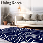 Fluid White Line Abstract Design Rug