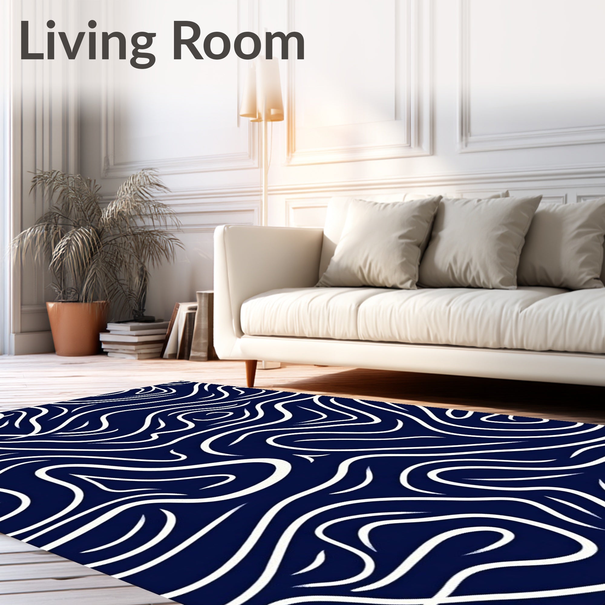 Fluid White Line Abstract Design Rug