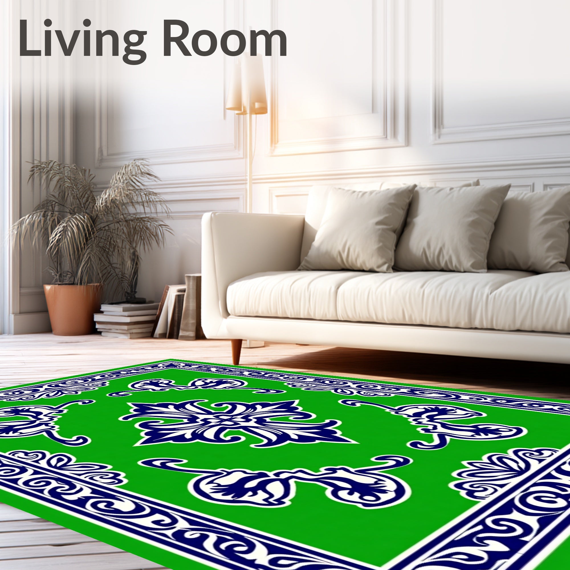 Bright Green Floral Swirl Pattern Rug