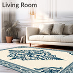 Ornate Dark Blue Medallion Pattern Rug
