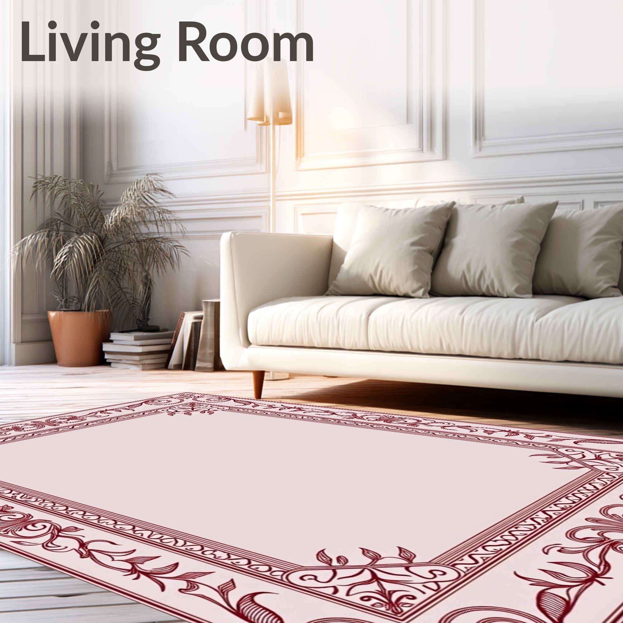 Ornate Floral Vine Border Rug