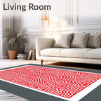 Bold Red Geometric Maze Pattern Rug