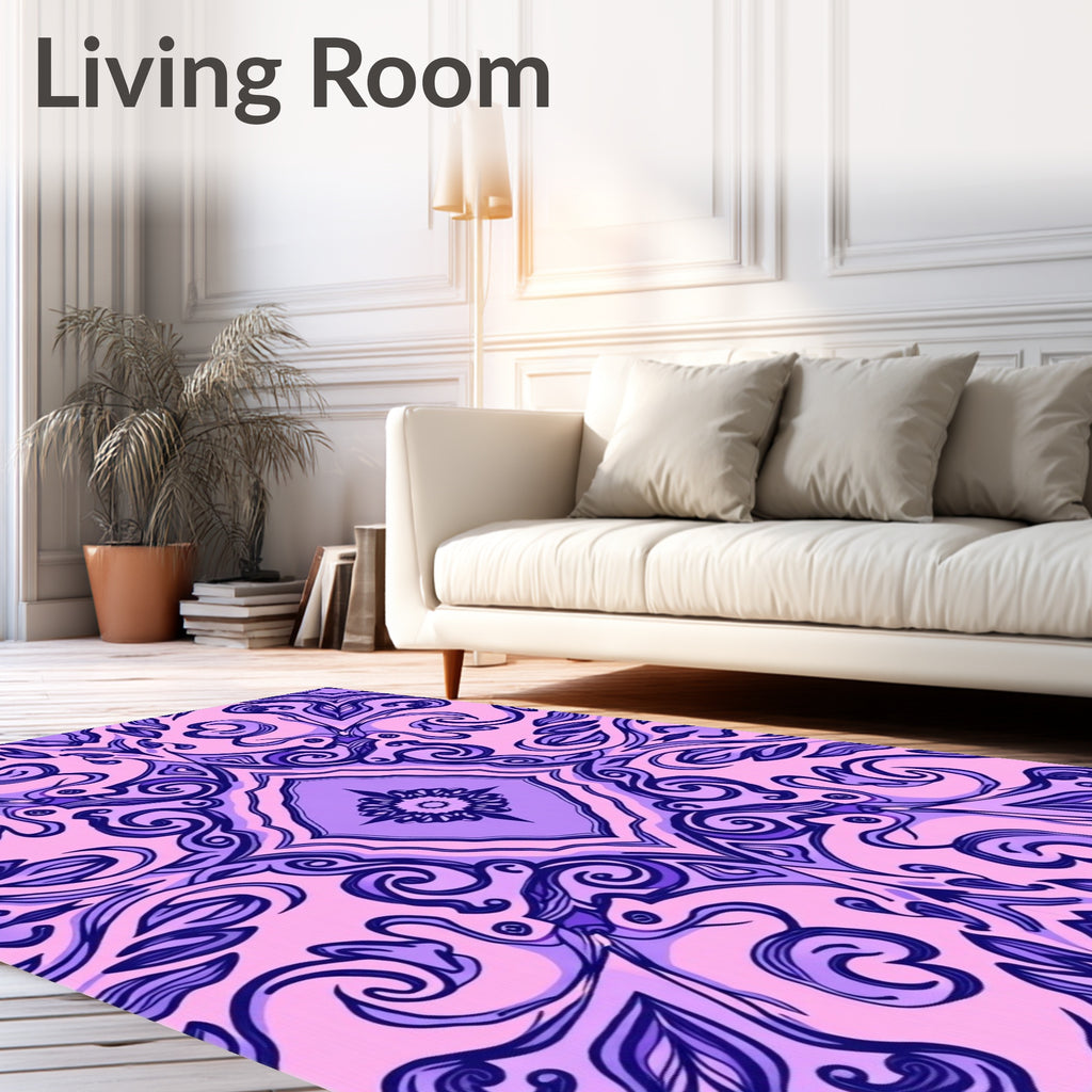 Ornate Purple Swirl Pattern Rug
