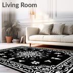 Black White Floral Mandala Design Rug