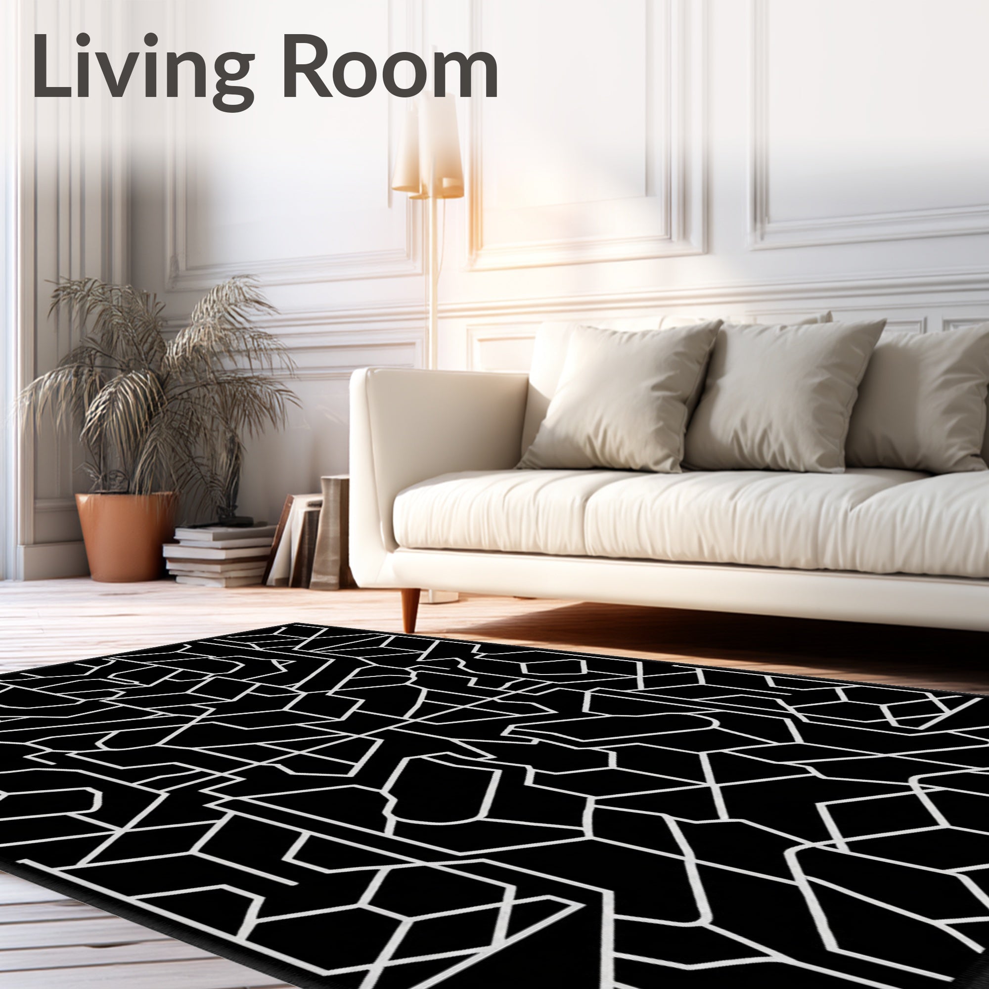 Black White Geometric Abstract Art Rug