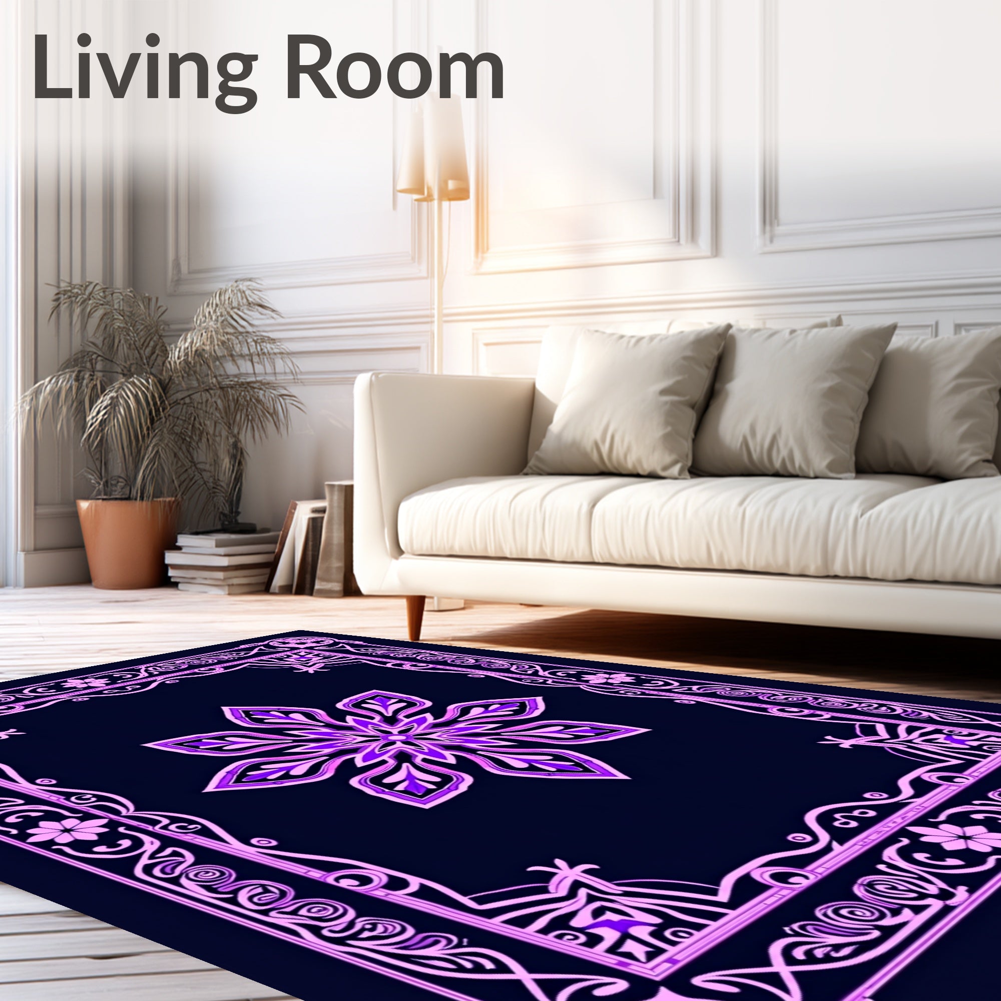 Intricate Floral And Geometric Border Design Rug