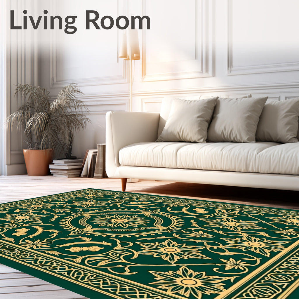 Ornate Floral Medallion Emerald Pattern Rug