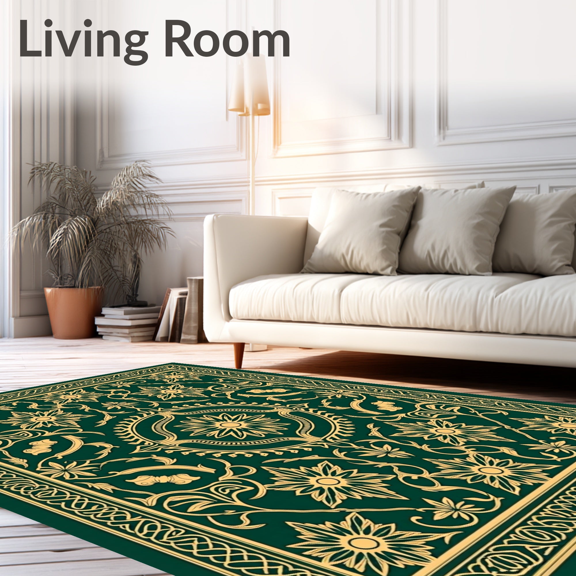 Ornate Floral Medallion Emerald Pattern Rug