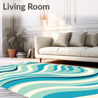 Teal Navy Abstract Wave Rug