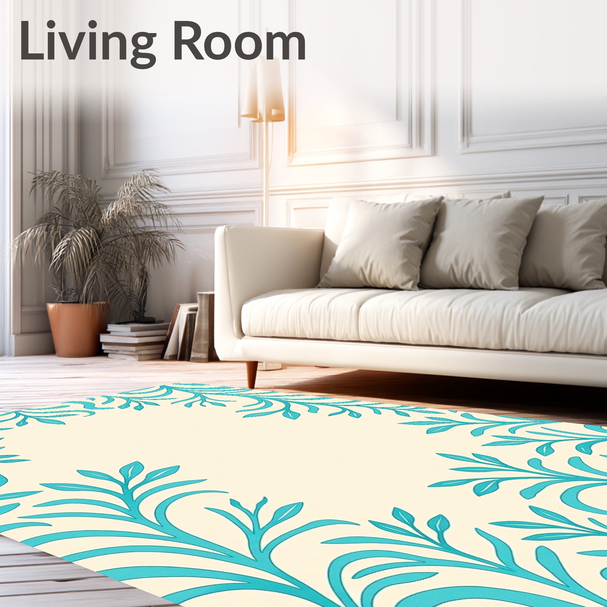 Turquoise Botanical Vines Pattern Rug