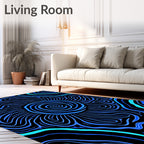 Vibrant Blue Swirl Line Art Rug