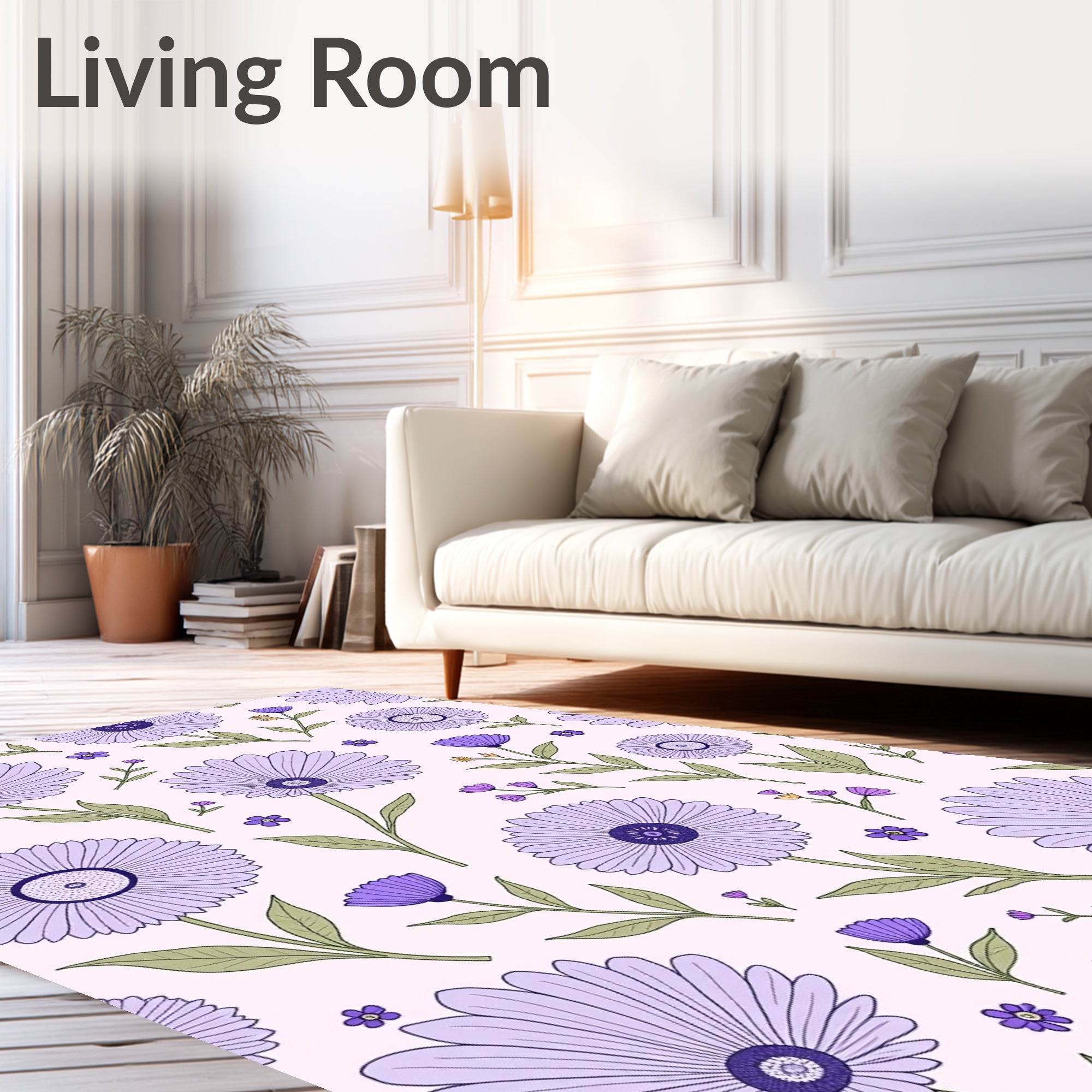 Lavender Daisy Meadow Pattern Rug