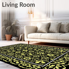 Yellow Floral Bordered Central Medallion Design Rug