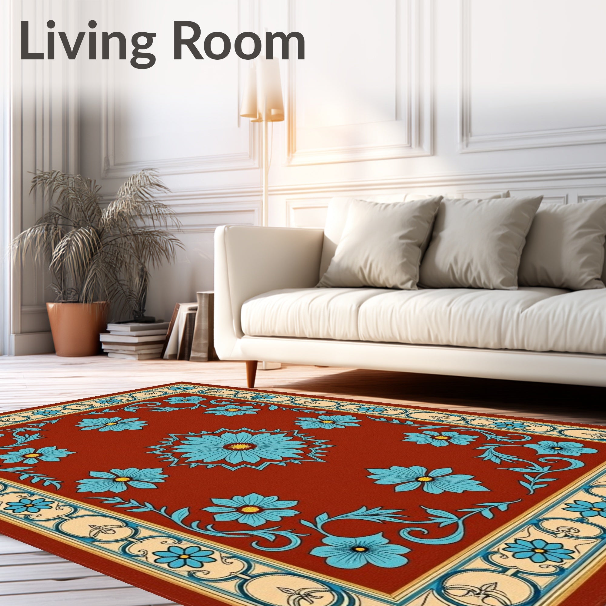 Terracotta Floral Swirl Motif Rug