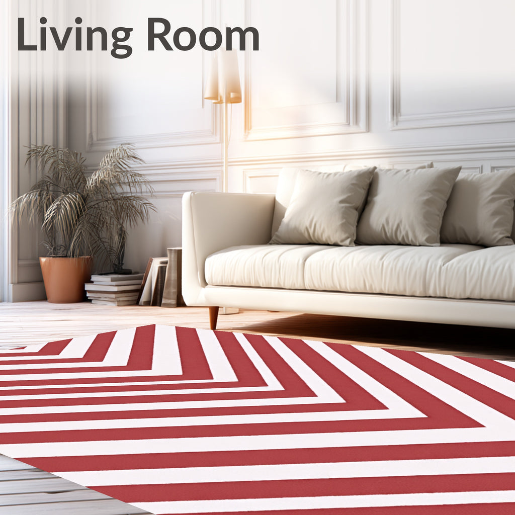 Bold Red White Chevron Pattern Rug