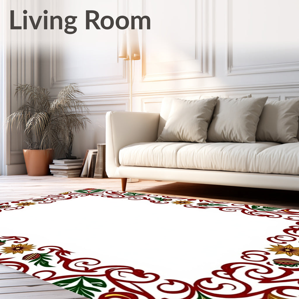 Crimson Green Floral Scroll Border Rug