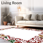 Crimson Green Floral Scroll Border Rug