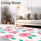 Pink Rose Floral Pattern Rug