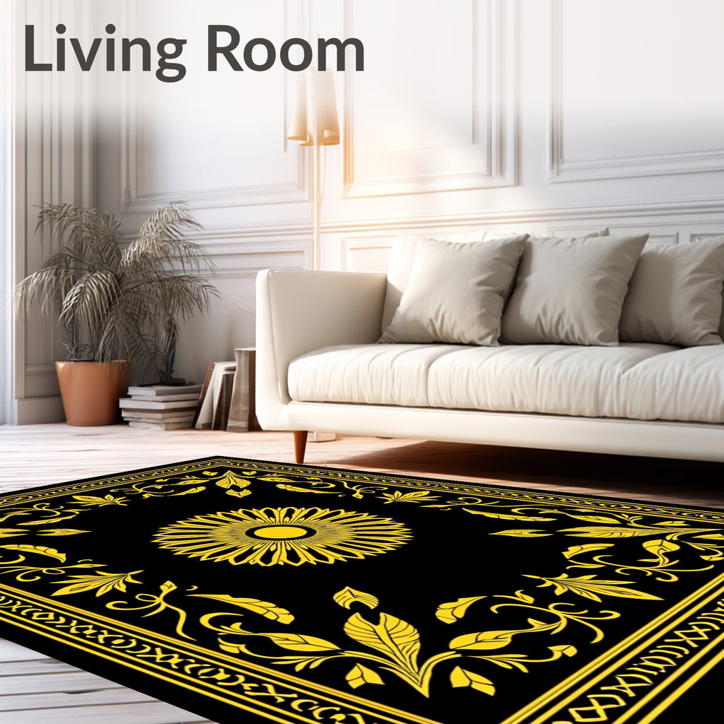 Golden Floral Sunburst Decorative Rug