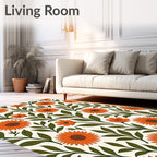 Vibrant Orange Floral Botanical Print Rug