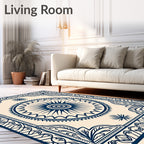 Navy and Cream Sunburst Medallion Rug