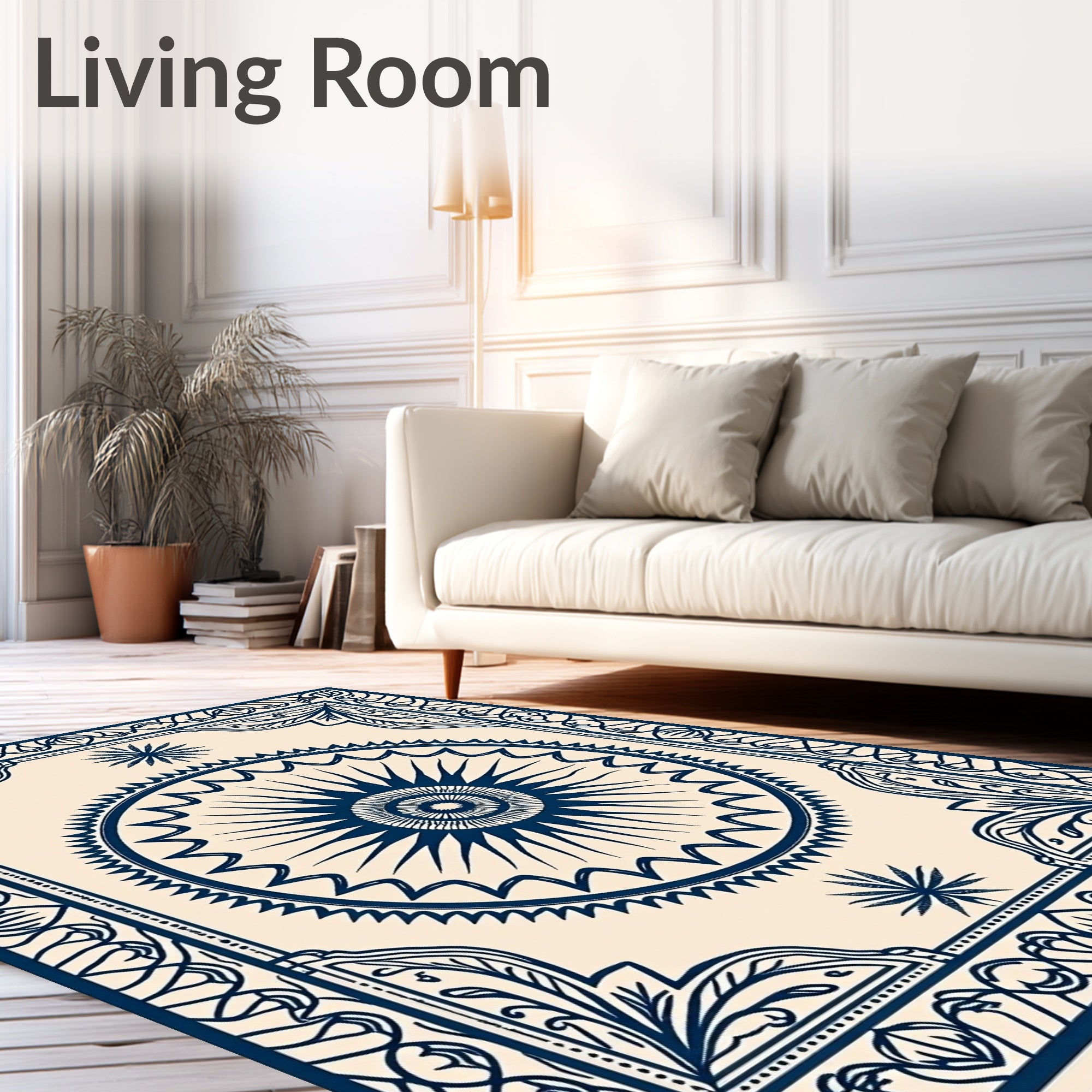 Navy and Cream Sunburst Medallion Rug